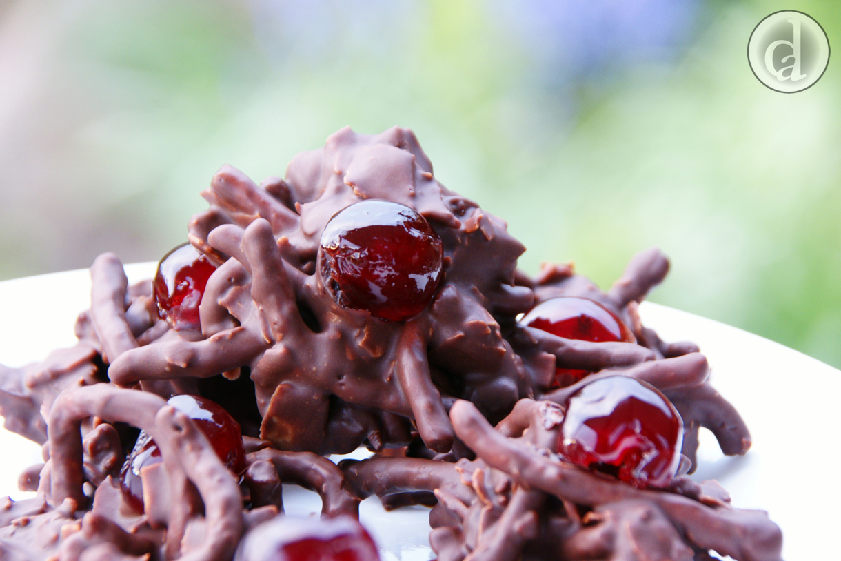 Dark chocolate, toasted coconut & glace cherries = yummo